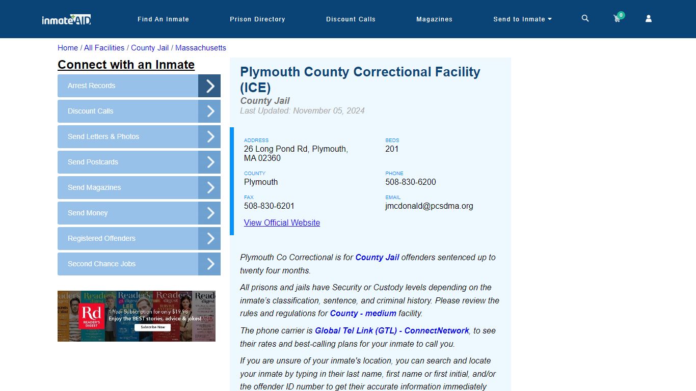 Plymouth County Correctional Facility (ICE) - Inmate Locator