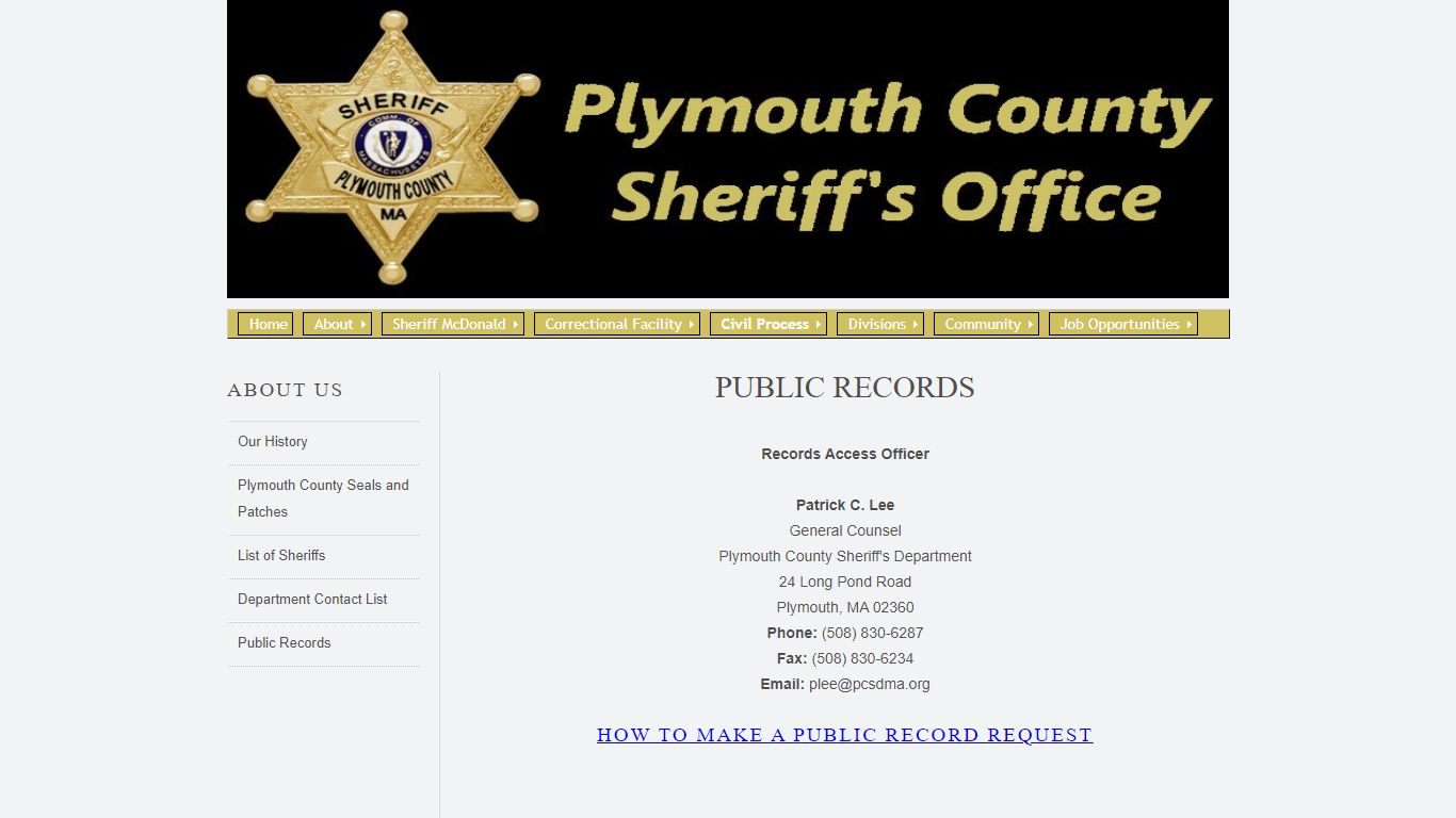 Public Records of the Plymouth County Sheriff's Department